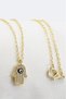 Gold Colored Shiny Stone Evil Eye Hamse Lacquer Coated Bijoux Necklace (Chain 45 cm)