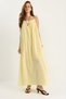 Women's Yellow Tie-Strap Pocket Detailed Lined Long Crinkle Oversize Dress 5249 60281095