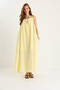 Women's Yellow Tie-Strap Pocket Detailed Lined Long Crinkle Oversize Dress 5249 60281095 - 2