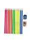 Neon Triangle Body Pencil 12 Pack with Eraser & Sharpener Gift (Hb)