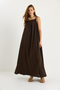 Women's Bitter Brown Tie-Strap Pocket Detailed Lined Long Crinkle Oversize Dress 5249 60281095 - 3