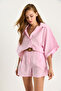 Women's Powder Bat Sleeve Oversize Shirt Straw Belted Shorts Modal Set 4010 60283476 - 4