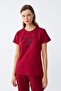 Women's Burgundy Heart Patterned Short Sleeve Combed Cotton Pajama Set - 5