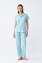 Women's Ice Blue Star Patterned Front Button Pajama Set - 5