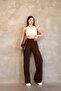 Brown Wrinkled Textured Wide Leg High Waist Comfortable Fit Trousers