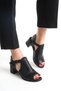 Black Genuine Leather Laser Cut Comfortable Daily Women's Heel Shoes Tmd2025802 - 4