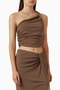 One Shoulder Crepe Blouse Brown