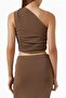 One Shoulder Crepe Blouse Brown - 3