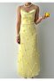 3D Floral Detailed Degaje Collar Midi Length Premium Satin Dress - 4