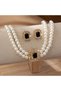 Elegant - Luxury Black Stone Double Row Pearl Gift Special Occasion Stylish Pearl Necklace and Earrings Jewelry Set - 4