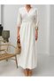 Ecru Double Breasted Collar Tie Detailed Muslin Dress - 5