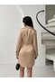 Beige Double Breasted Button Detailed Mini Satin Dress - 6