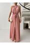 Powder Tie Detailed Slit Satin Dress - 4