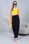 High Waist Wide Leg Black Trousers with Lace-Up Waist - 5