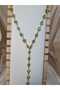 Gold Color Y Letter Shaped Long Chain Necklace with Green Stones - Elegant Handmade Design - 2