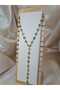Gold Color Y Letter Shaped Long Chain Necklace with Green Stones - Elegant Handmade Design - 8