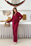 Women's Ribbed Crinkle Fabric Pantalon Shirt Suit - 6