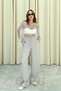 Women's Gray Linen Blend Super High Waist Elastic Waist Relaxed Fit Pants
