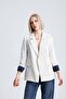 Women's Striped Linen Blazer Jacket - Stylish Design with Lining Detail