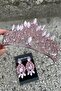 Grace Pink Bridal Tiara and Three Shuttle Earrings Set – Wedding Evening Dress Accessory with Stones - 3