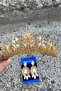 Daisy Gold Yellow Crown and Three Shuttle Earrings Set – Sparkling Evening Dress Bridal Set