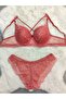 Lace Detailed Unpadded Cross Drawstring Underwire Bra Panty Set - Underwear Set - 4