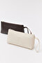 2-Piece Cream - Bitter Brown D11 Single Zipper Compartment Short Strap Makeup and Travel Bag
