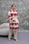تونيك طويل منقوش باللون الأبيض العنابي - 5