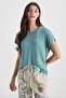 Women's Ankle Elastic Pajamas Set – Patterned Trousers, Viscose Short Sleeve Top C9T1N72 - 3