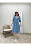 Indigo Blue V-Neck Muslin Dress - 2