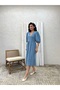 Indigo Blue V-Neck Muslin Dress - 4