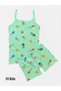 Girl's 100% Cotton Green Color Jellyfish Patterned Network Part Stitched Undershirt Boxer Set