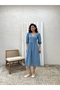 Indigo Blue V-Neck Muslin Dress - 3