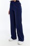 Navy Blue Linen Blend Loose-Fit Trousers - 5