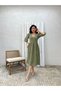 Khaki Green V-Neck Muslin Dress - 4