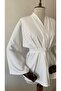 Striped White Striped Design Belted Kimono - 3