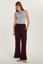Women's Modal Fabric Relax Fit Elastic Waist Tie-Up Burgundy Trousers - 4