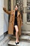 Women's Waist-Tie Double-Breasted Collar Long Trench Coat - Tan 9358