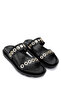 Women's Genuine Leather Black Flat Slippers - 2
