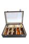 Diji 5 Glasses 5 Watch Box Watch and Glasses Bag Crocodile Brown Inside Cream Cream Padded