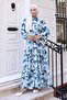 Patterned Hijab Dress Navy Blue 561 - 4