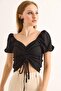 Princess Sleeve Front Gathered Blouse Black