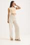 Waist-Tie Wide Leg Line Patterned Trousers Mink - 4