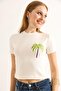 Crew Neck Short Sleeve Crop Blouse Cream