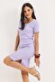 Short Sleeve Crew Neck Midi Dress with Slit Detail Lilac - 4