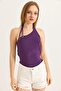 One Shoulder Neck Detailed Knitwear Blouse Purple - 4
