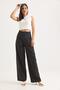 Striped Patterned Wide Leg High Waist Trousers Black - 2