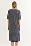 Crew Neck Short Sleeve Relaxed Cut Dress Navy Blue - 6