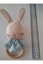 Rabbit Teether Handmade, Beige&Blue Color 100% Cotton Fabric, 100% Natural Wood - 3