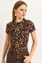 Zebra Pattern Ribbed Knitted Fabric Brown Blouse - 2